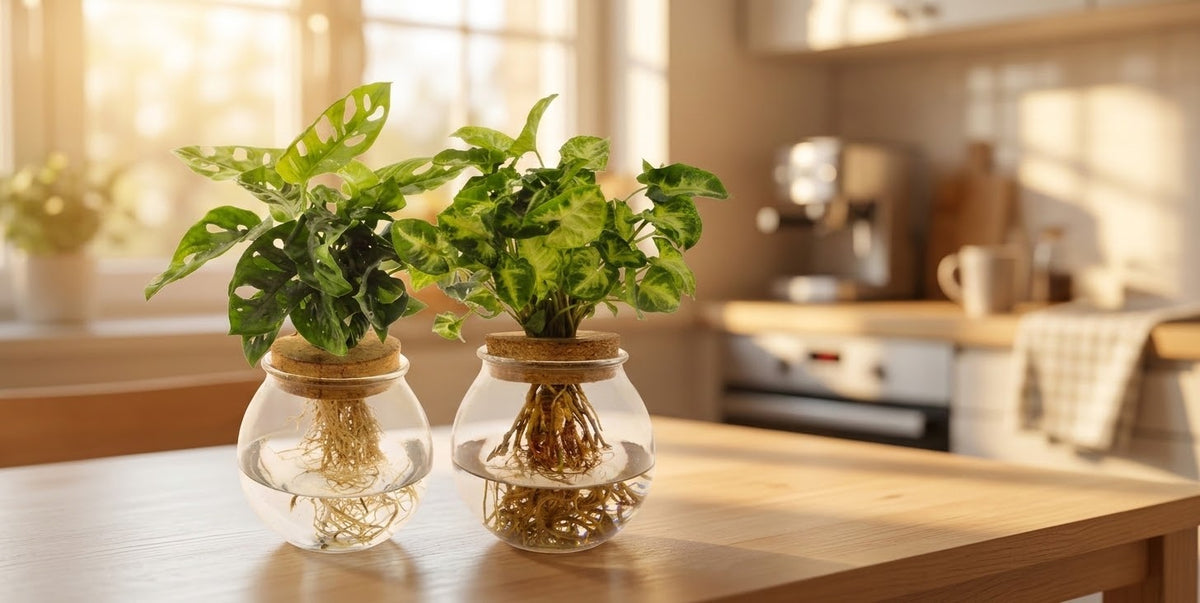 Bolglas Duo Monstera Adansonii/Syngonium Green  - 2 stuks