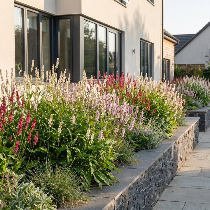 Duizendknoop Tricolour, met rode, roze en witte bloemen