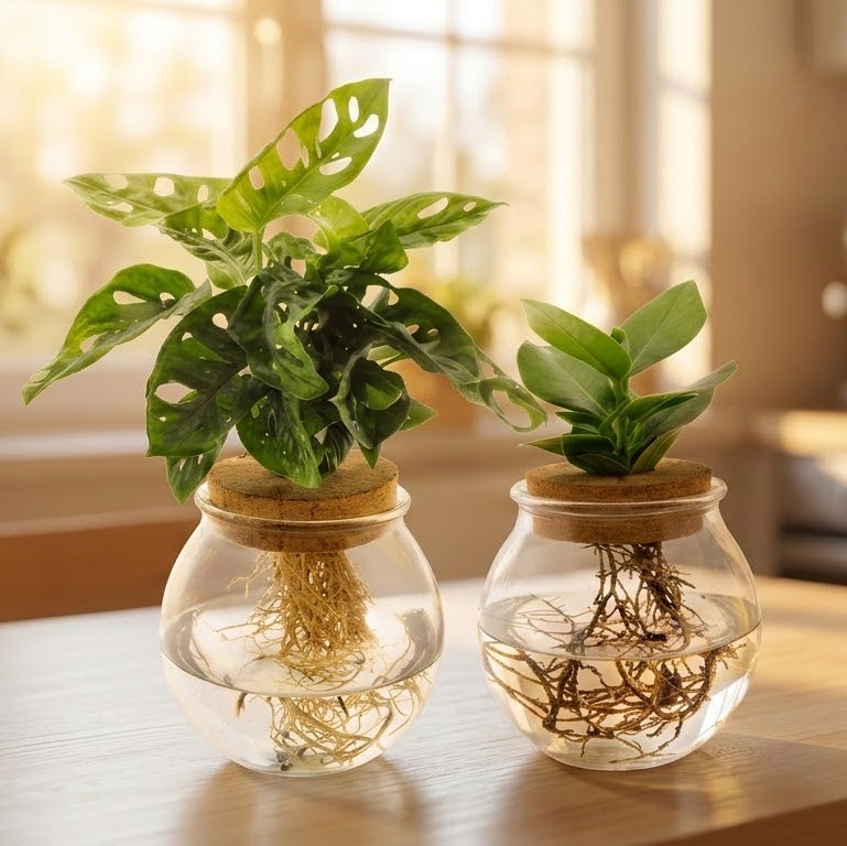 Bolglas Duo Monstera Adansonii/Clusia - 2 stuks