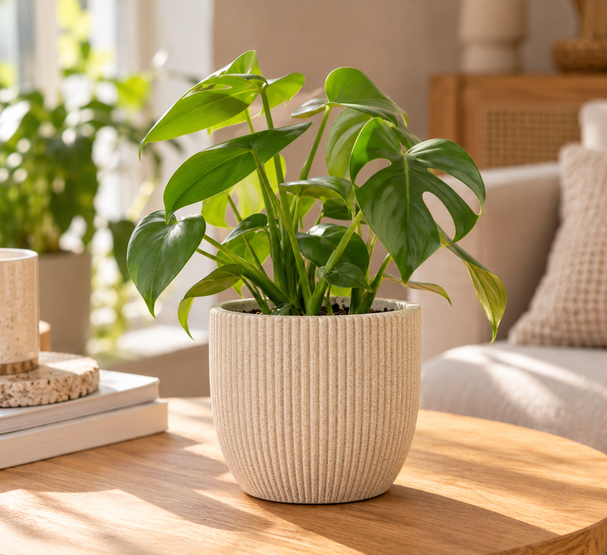 Capi Nature Groove plantenpot van zaagsel, beige