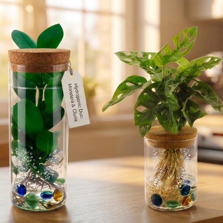 Cylinder glas Duo Monstera/Clusia - 2 stuks