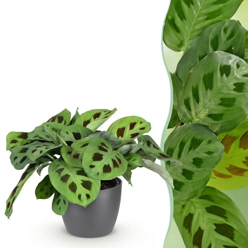 Maranta Fascinator Kerchoveana met grijze pot, plant in pot