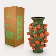 Aardewerk vaas groen met mandarijntjes, maat M, H38 x B24 cm