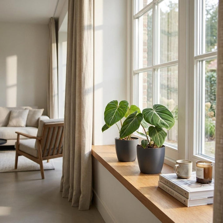 Philodendron gloriosum met grijze pot