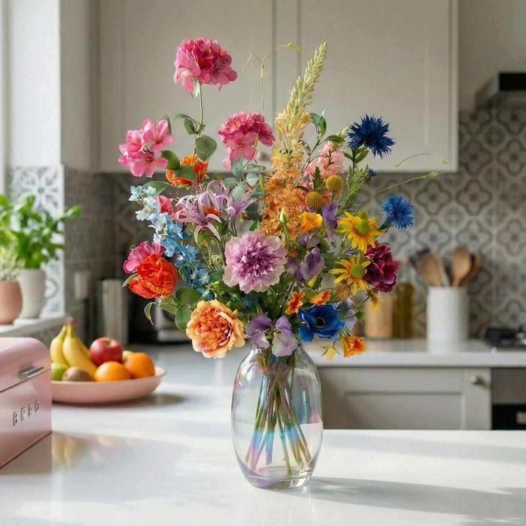 Kunstbloemen boeket Summer Garden, levensecht, 19 stelen, kenmerkend blad