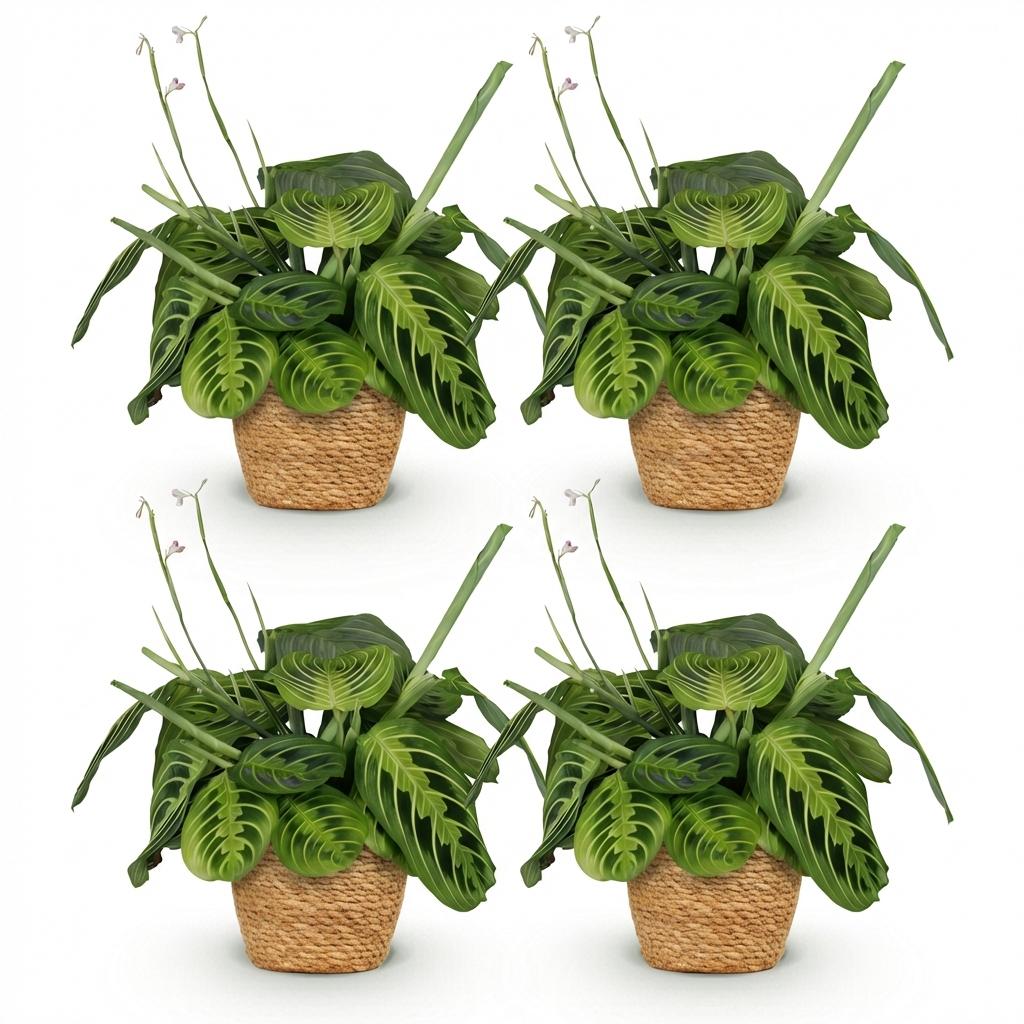 Maranta Fascinator Lemon Lime met mand, kenmerkend blad