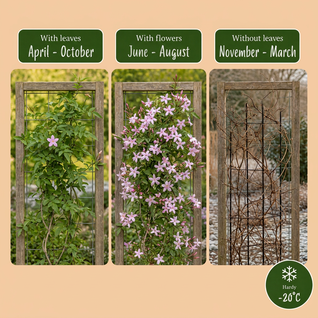 Jasminum x stephanense - roze jasmijn, groene bladeren