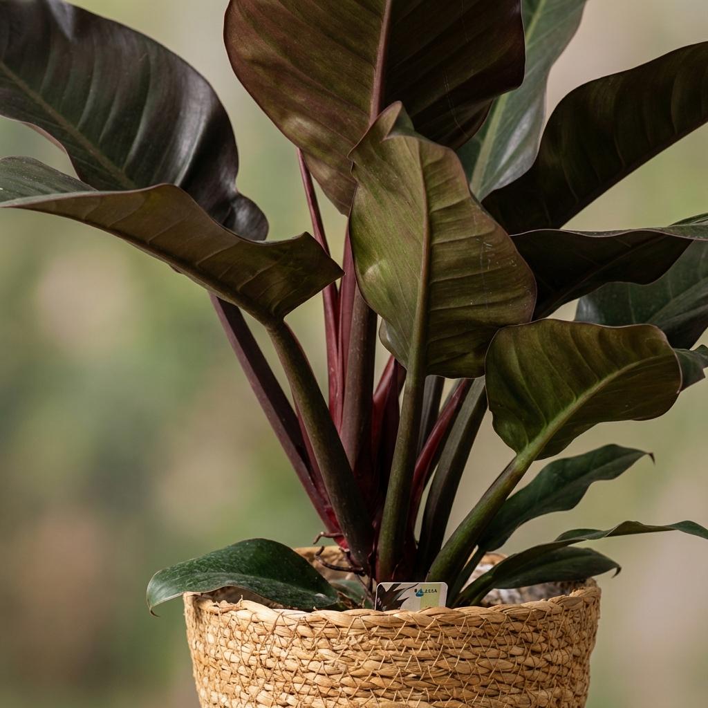 Philodendron Imperial Red - Rood met Mand, groene bladeren