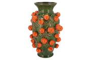 Aardewerk vaas groen met mandarijntjes, maat M, H38 x B24 cm