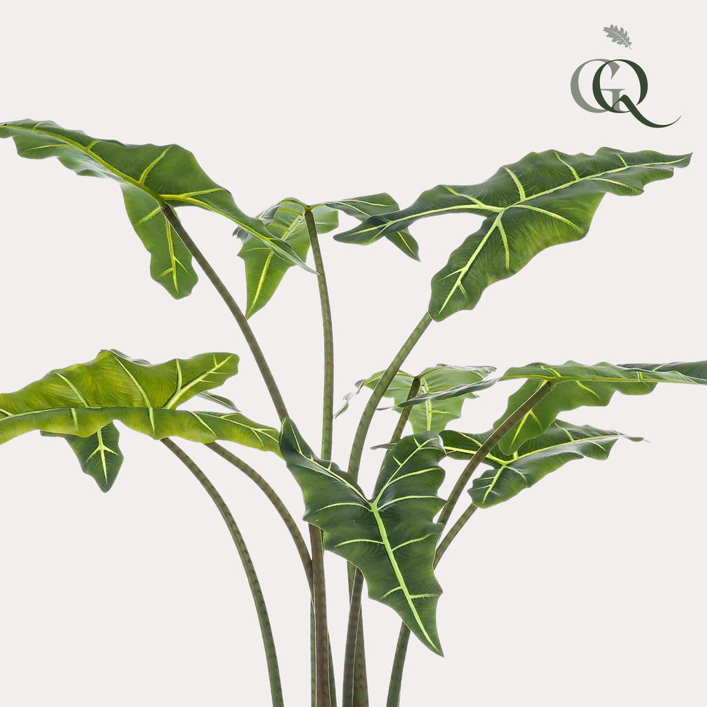 Kunstplant Alocasia 'Frydek', fluweelachtig blad, 120 cm, groene bladeren