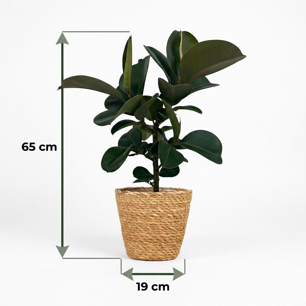 Rubberplant - Ficus Elastica Cloe met Mand, groeiwijze van de plant