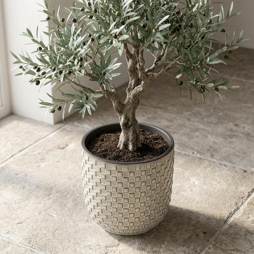 Plantenpot met reliëf, keramiek in wit, Ø13,5 cm, kenmerkend blad