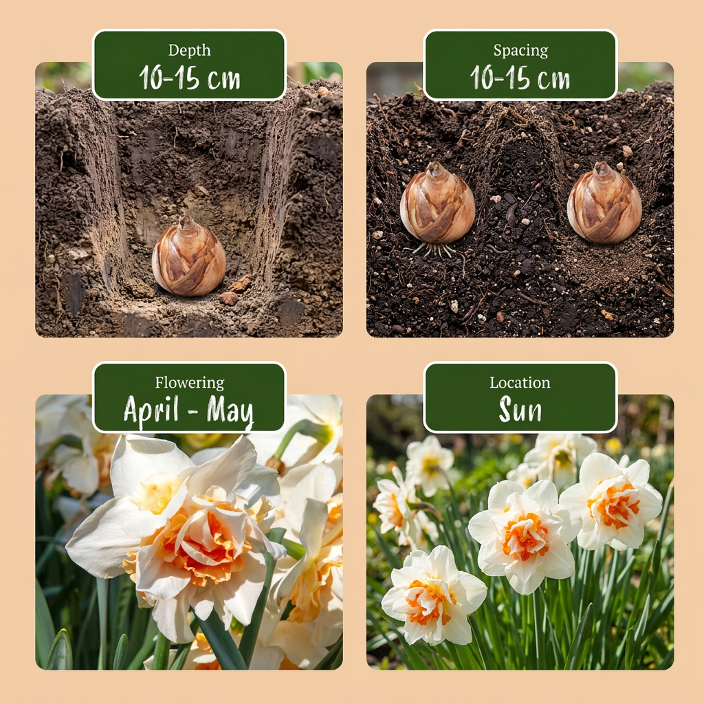 Dubbele narcis 'Replete' bloembollen, wit-oranje, foto 4