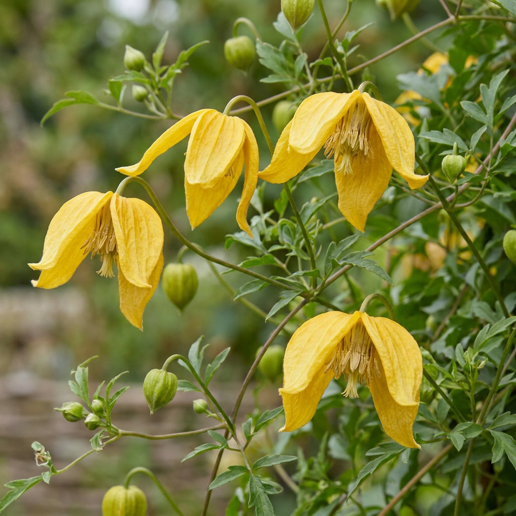 Clematis tangutica - gele Chinese bosrank, kenmerkend blad