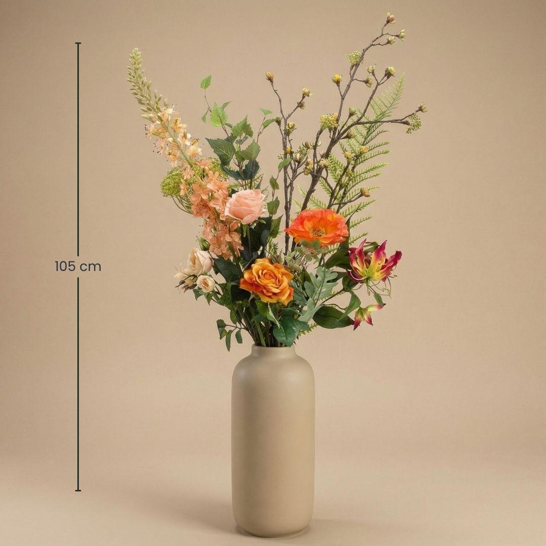 Kunstbloemen boeket Amber Peach, levensecht, 12 stelen, kenmerkend blad