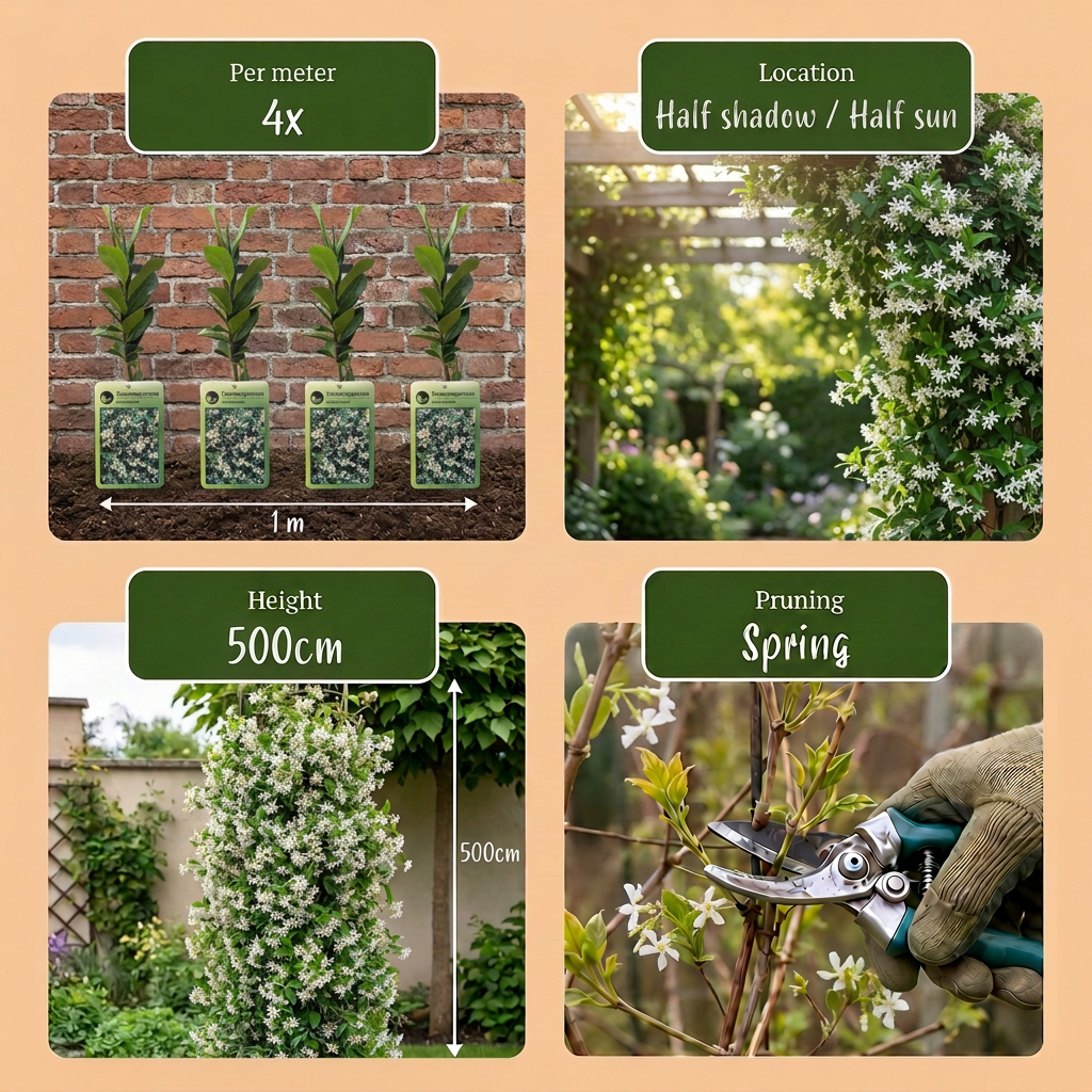 Trachelospermum jasminoides - sterjasmijn, groeiwijze van de plant