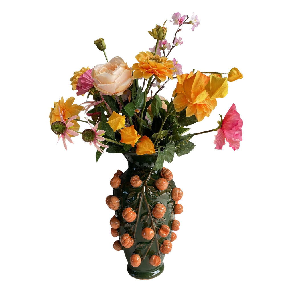 Kunstbloemen - Boeket L - Orange Summer, groene bladeren