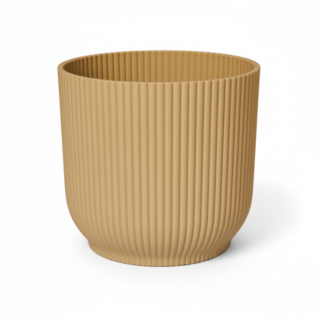 Elho Vibes Fold bloempot met ribbels, geel, Ø14 cm, gezonde plant