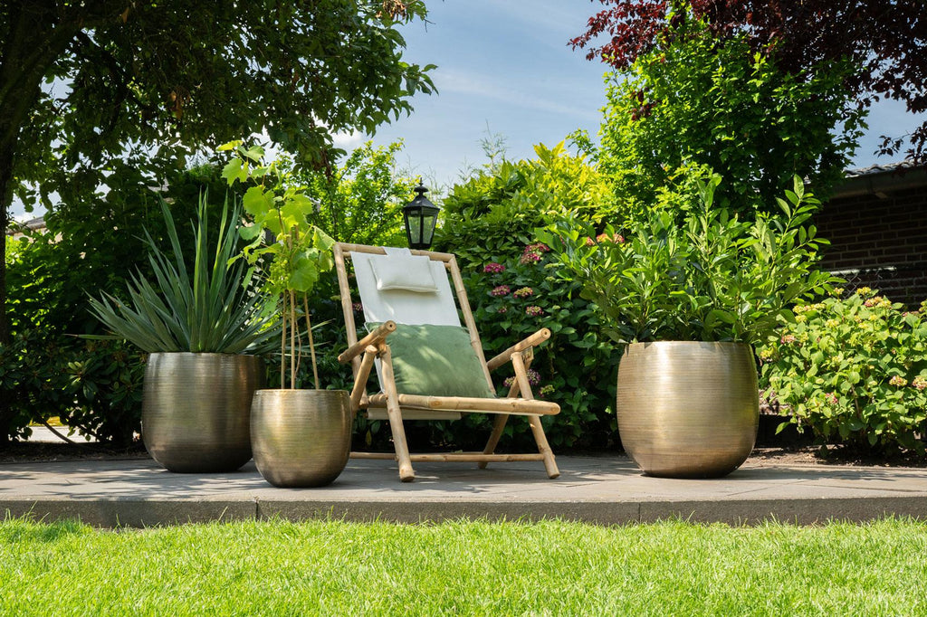Bloempotten Rowen, set van 5 van aluminium in goudkleur, plant in pot