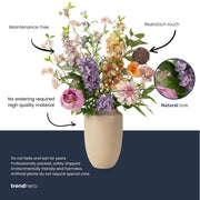 Kunstbloemen boeket Pastel Meadow, levensecht, 15 stelen