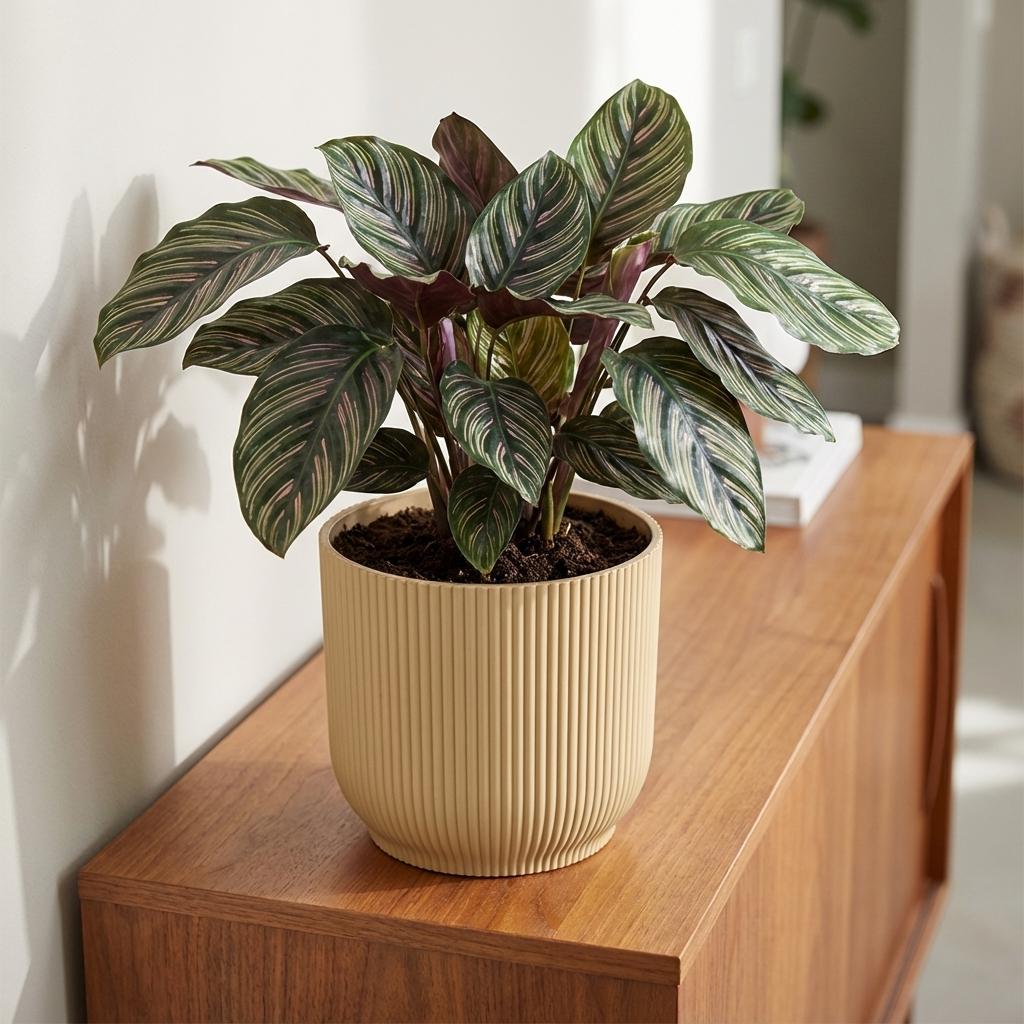 Elho Vibes Fold bloempot met ribbels, geel, Ø18 cm, kenmerkend blad