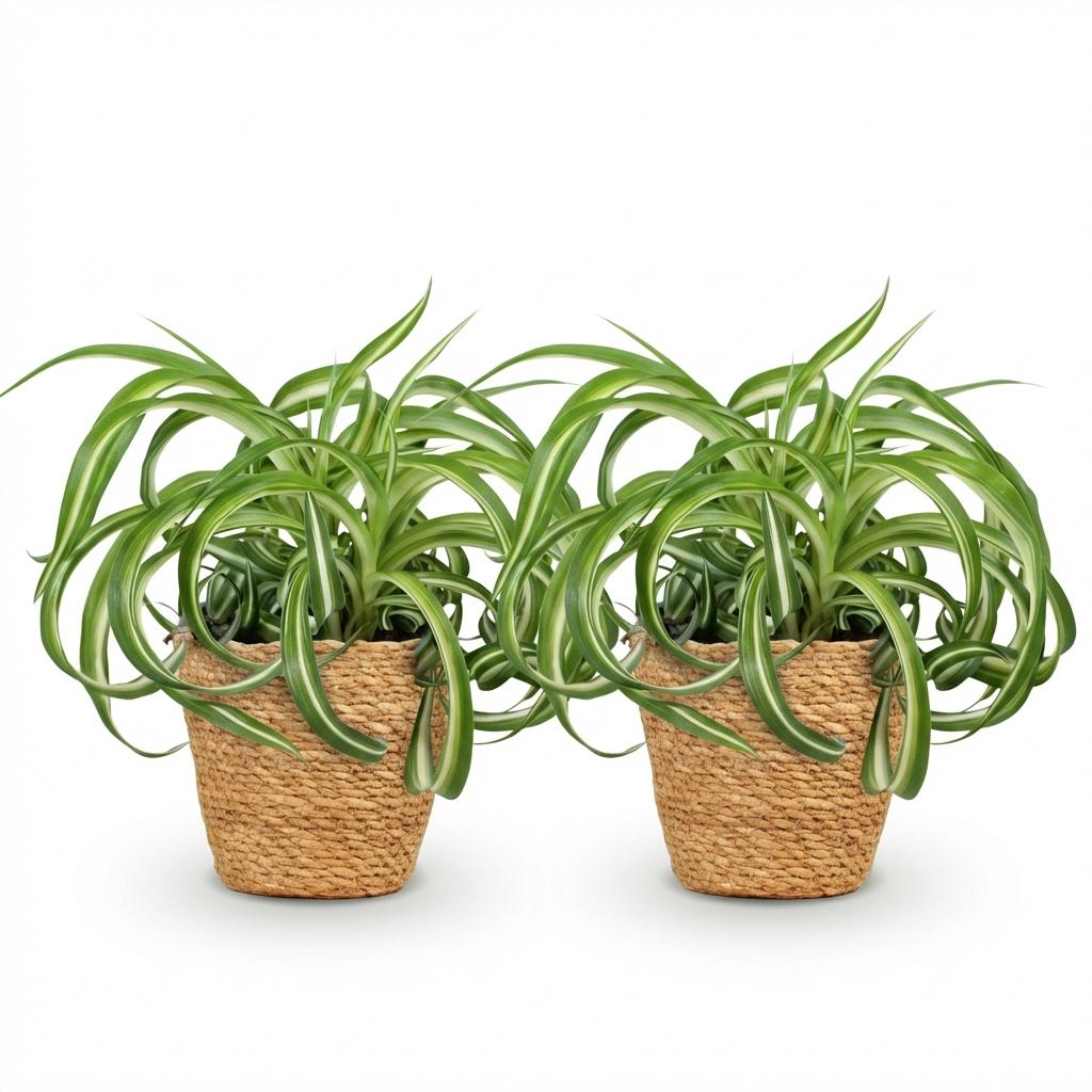 Chlorophytum comosum Bonnie met mand, kenmerkend blad