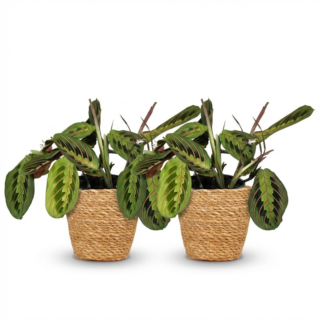 Maranta Fascinator Tricolour met mand, kenmerkend blad
