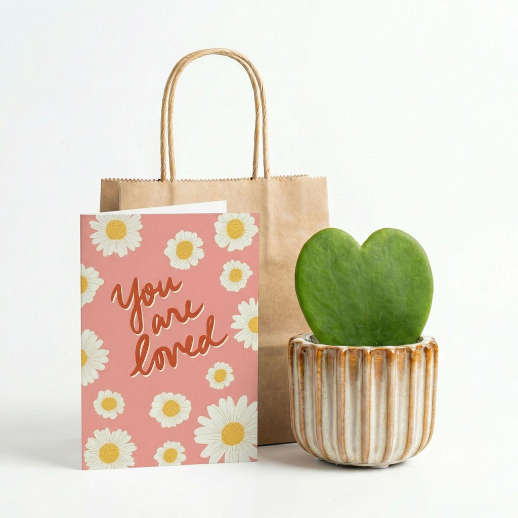 Cadeauset Love Set, hartjesplant met pot, wenskaart en tasje, sierlijke plant