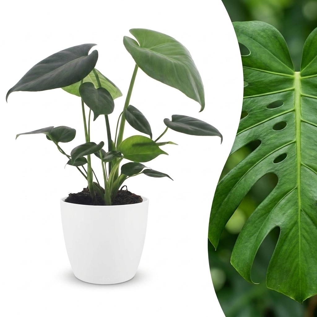 Monstera Deliciosa - Gatenplant met witte pot, plant in pot