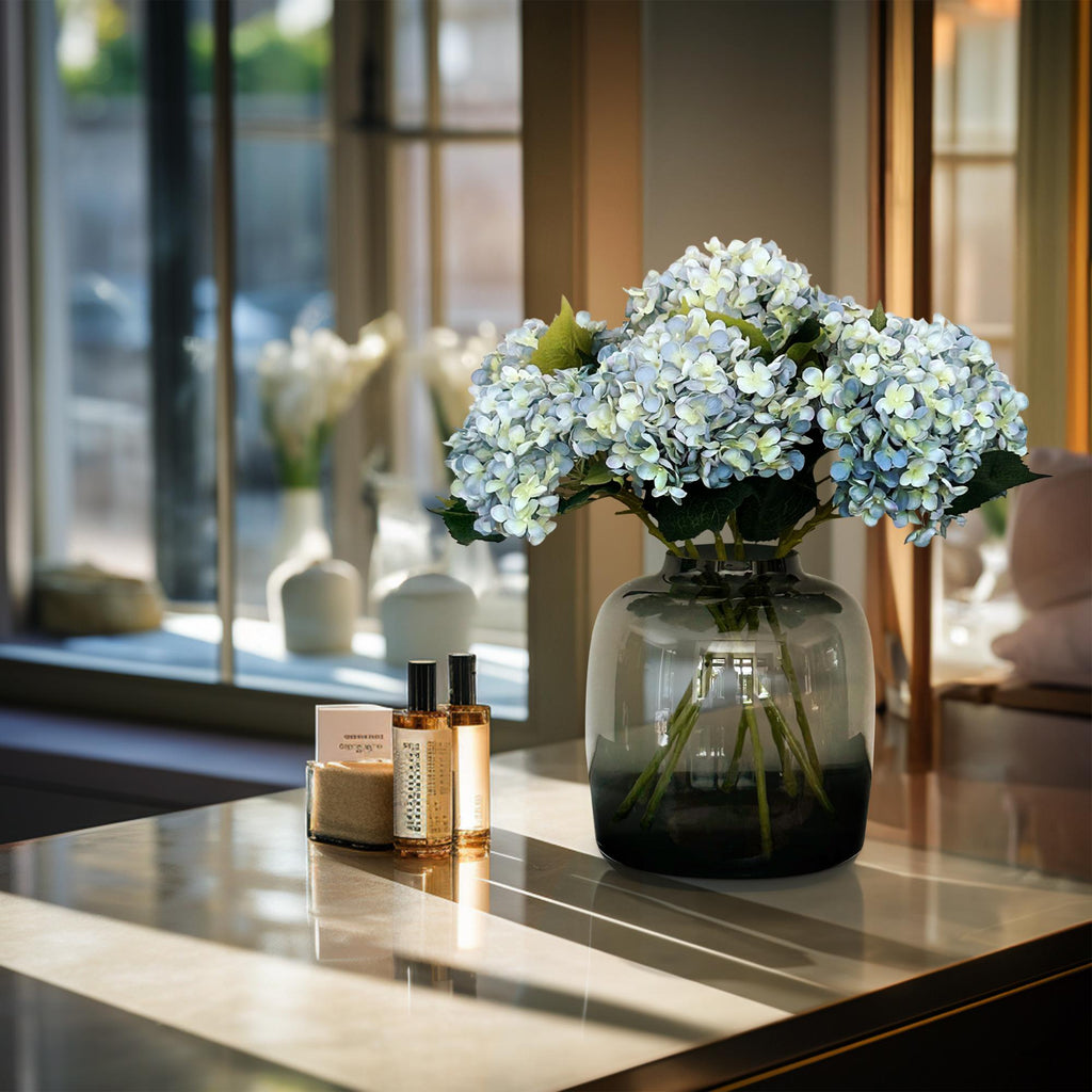 Kunstbloemen Solo - blauw - hortensia - x 8, plant in pot