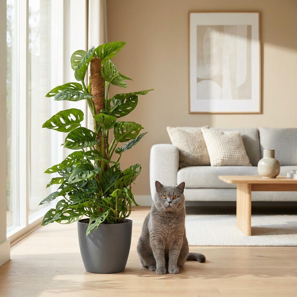 Monkey Mask (Monstera Adansonii Mosstok), groene bladeren