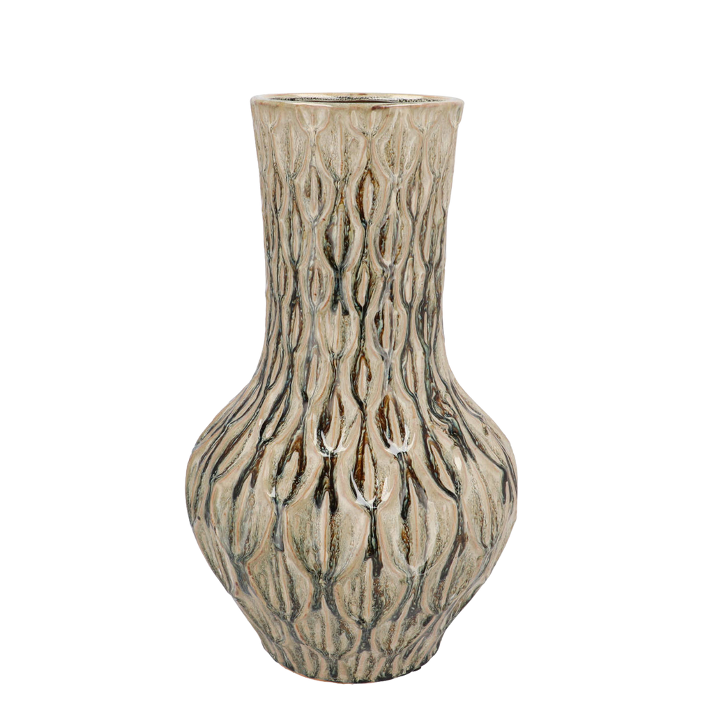 Aardewerk vaas Boa in groen, maat M, H39 x B23 cm, groeiwijze van de plant