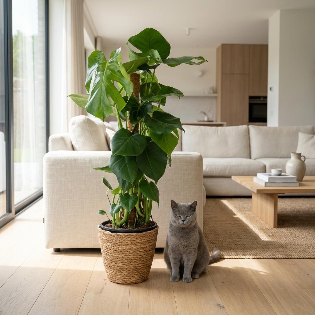 Monstera Deliciosa mosstok met Mand, kenmerkend blad