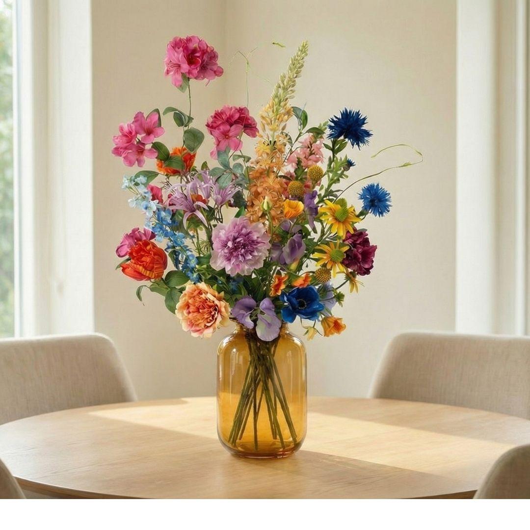 Kunstbloemen boeket Summer Garden, levensecht, 19 stelen, groene bladeren