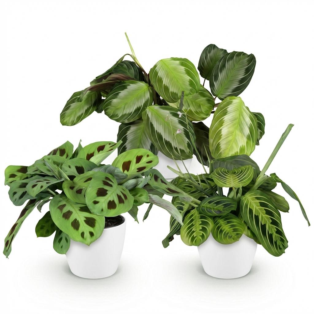 Maranta Silverband, Lemon Lime, Kerchoveana, met witte pot, kenmerkend blad