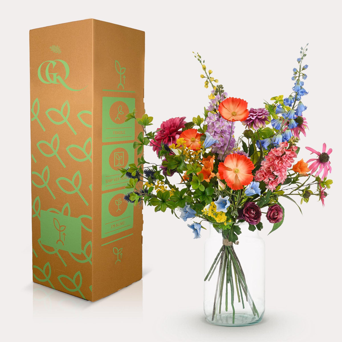Kunstbloemen - Boeket XL -  Electric Love, groene bladeren