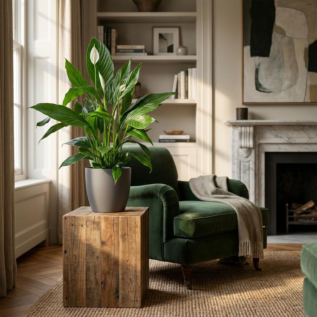 Spathiphyllum met grijze pot, plant in pot