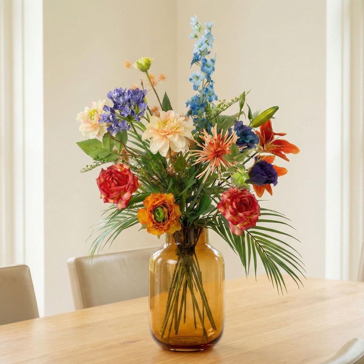 Kunstbloemen Boeket - Colorful Bloom Deluxe - Real Touch, groene bladeren
