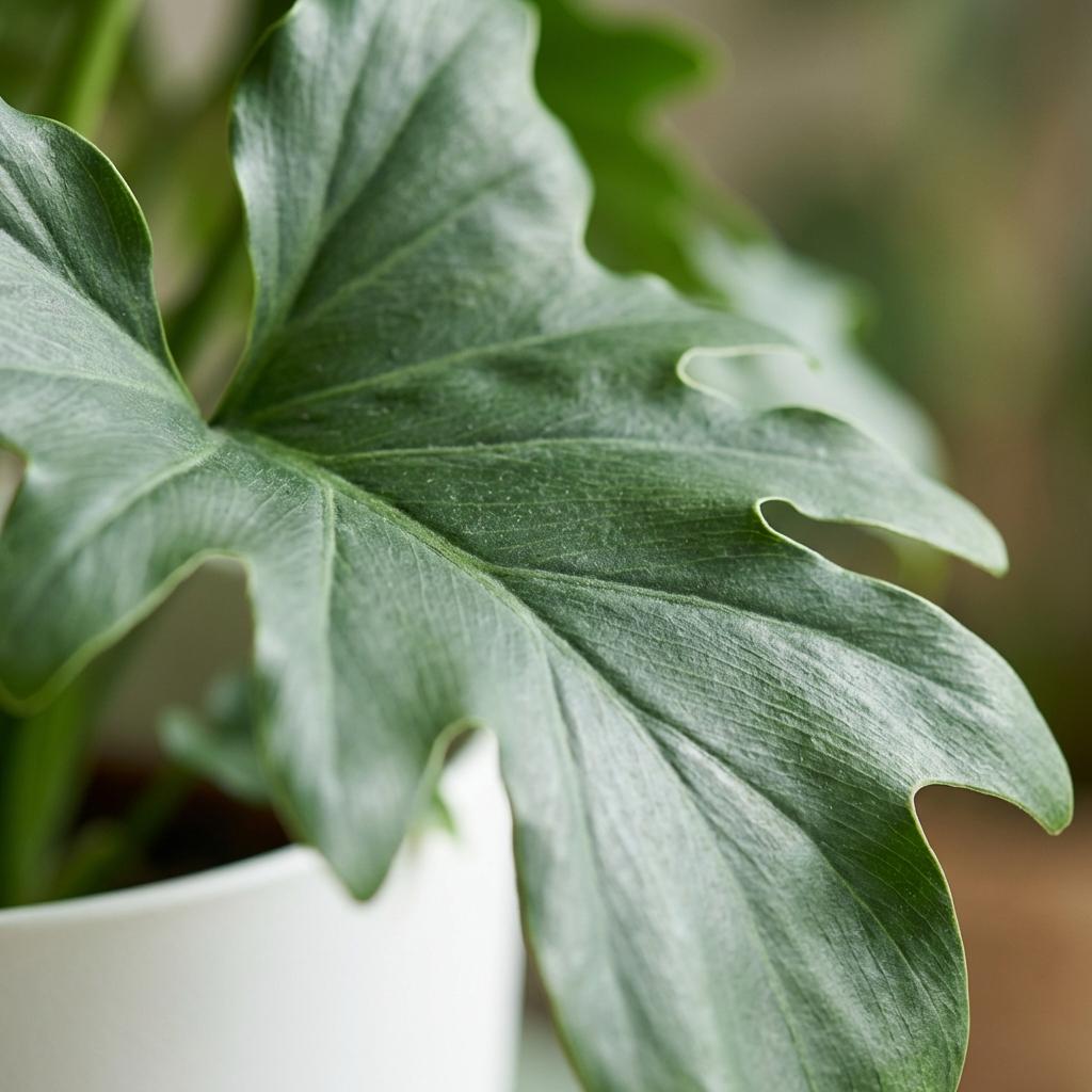 Philodendron Lickety split met witte pot, groene bladeren