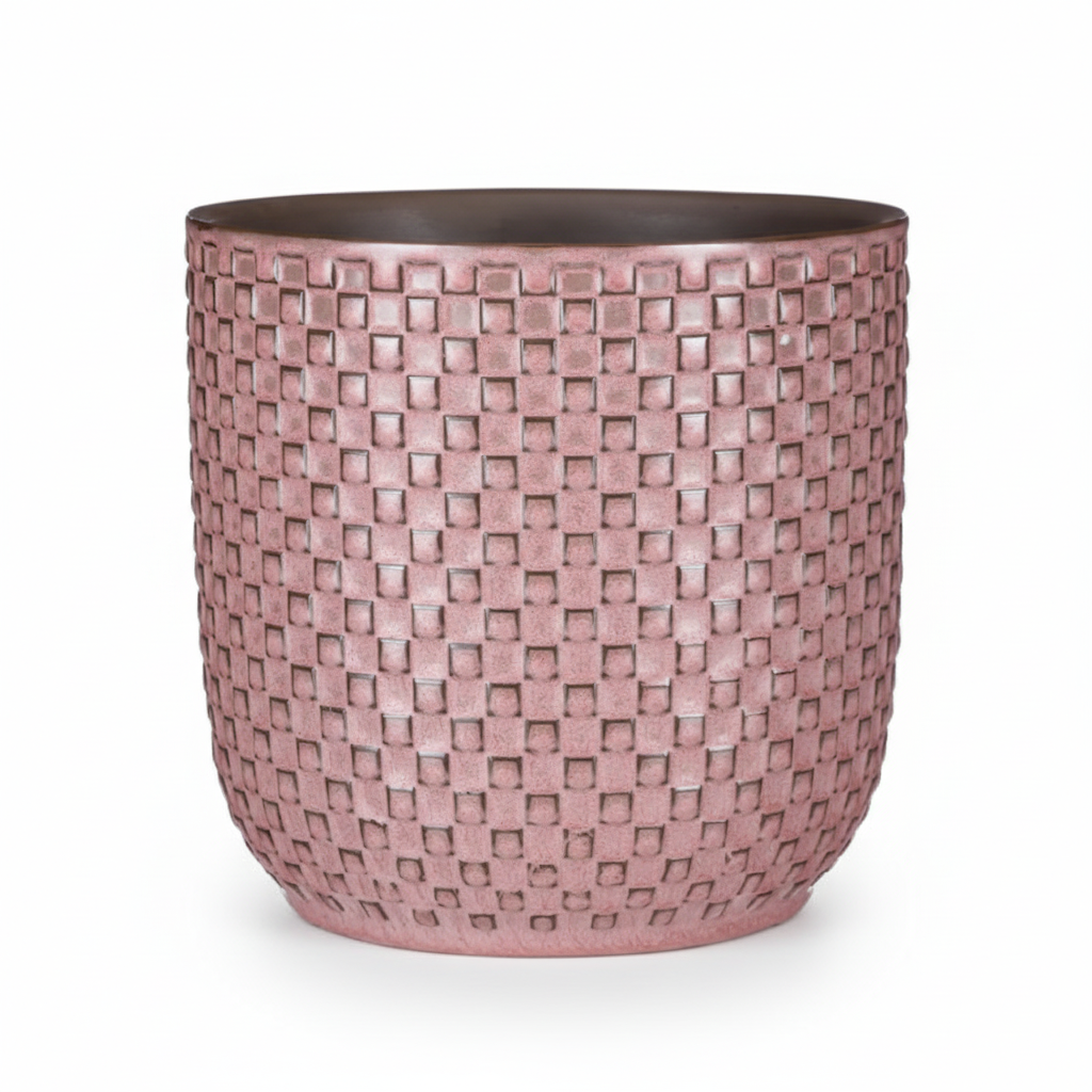 Plantenpot met reliëf, keramiek in oudroze, Ø13,5 cm, groeiwijze van de plant