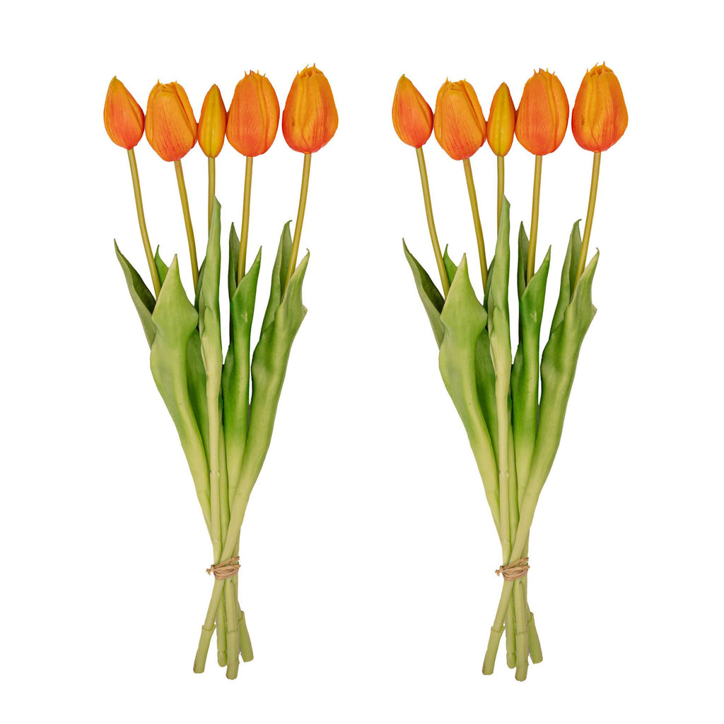 Vaas Jessie met strik en 10 oranje kunsttulpen, detail van het blad