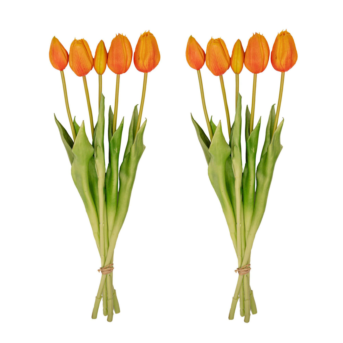 Vaas Jessie met strik en 10 oranje kunsttulpen, detail van het blad