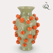 Aardewerk vaas pistachegroen mandarijntjes, M, H38 x B24 cm