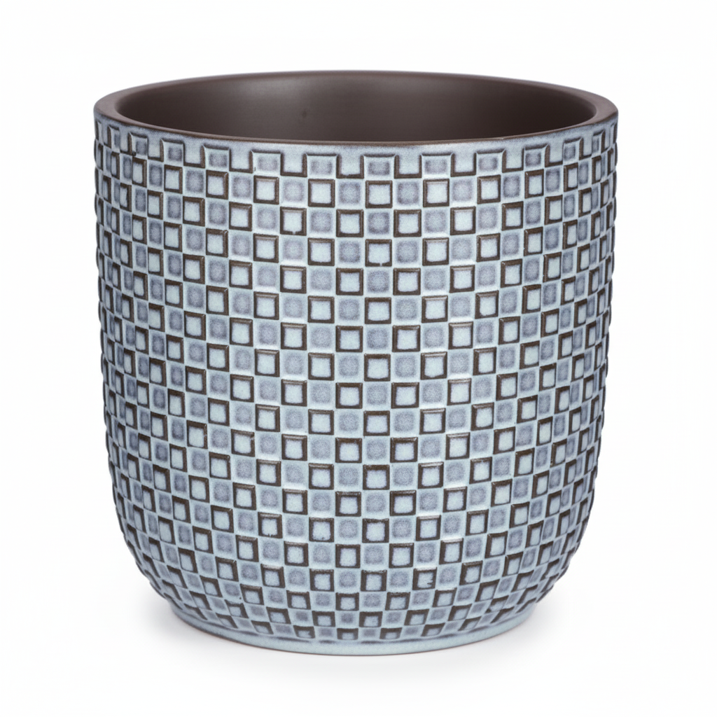 Mini plantenpot met reliëf, keramiek in blauw, Ø7 cm, groeiwijze van de plant