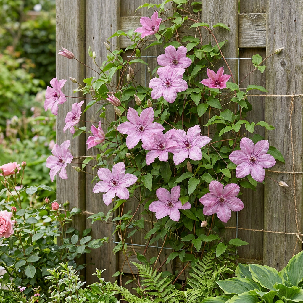 Clematis 'Hagley Hybrid' - roze bosrank, groene bladeren