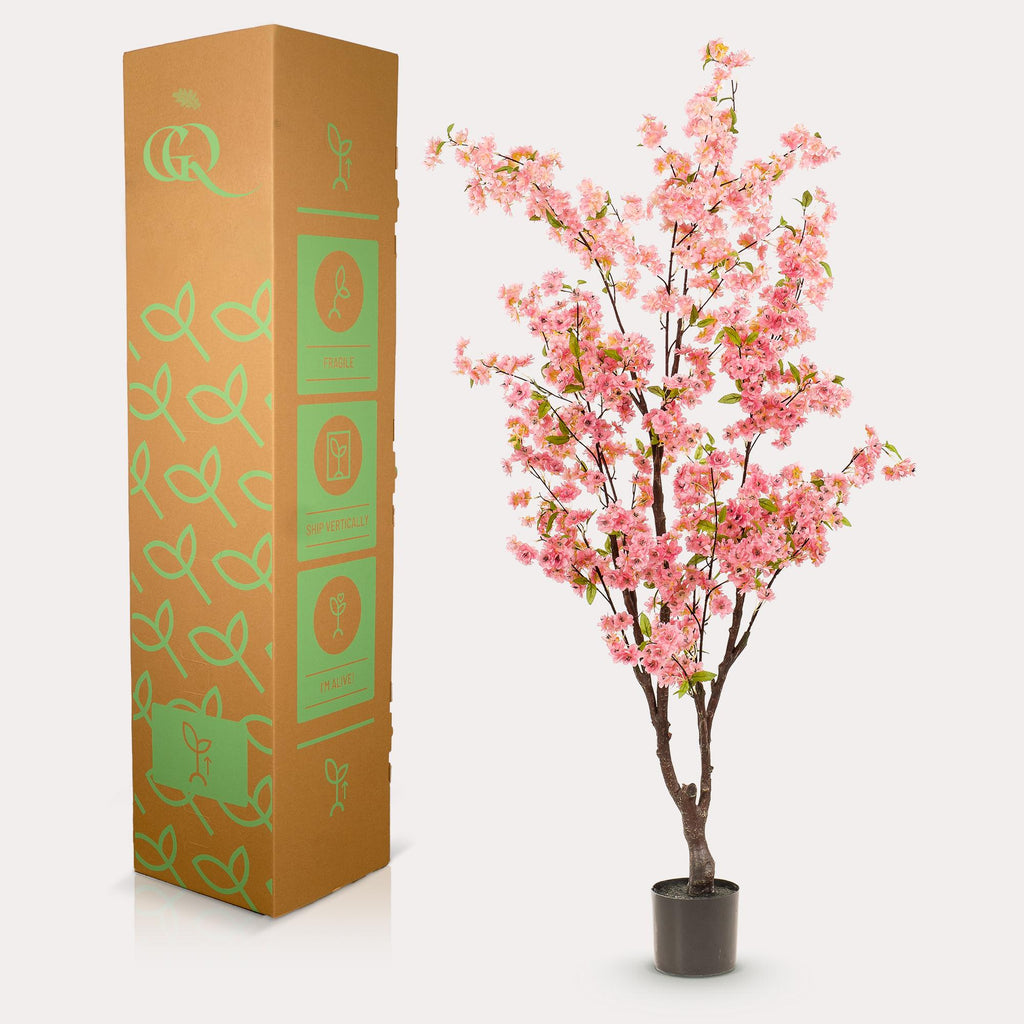 Kunstplant - Prunus - Kersenbloesem - Roze, groene bladeren