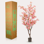 Kunstplant - Prunus - Kersenbloesem - Roze, groene bladeren