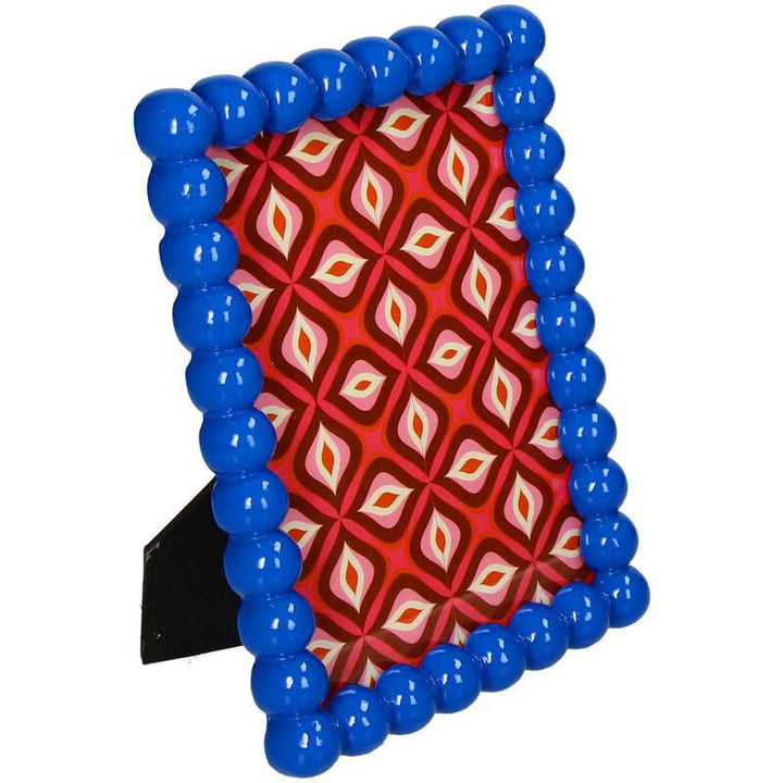 Fotolijst met kralenversiering, polyresin, blauw