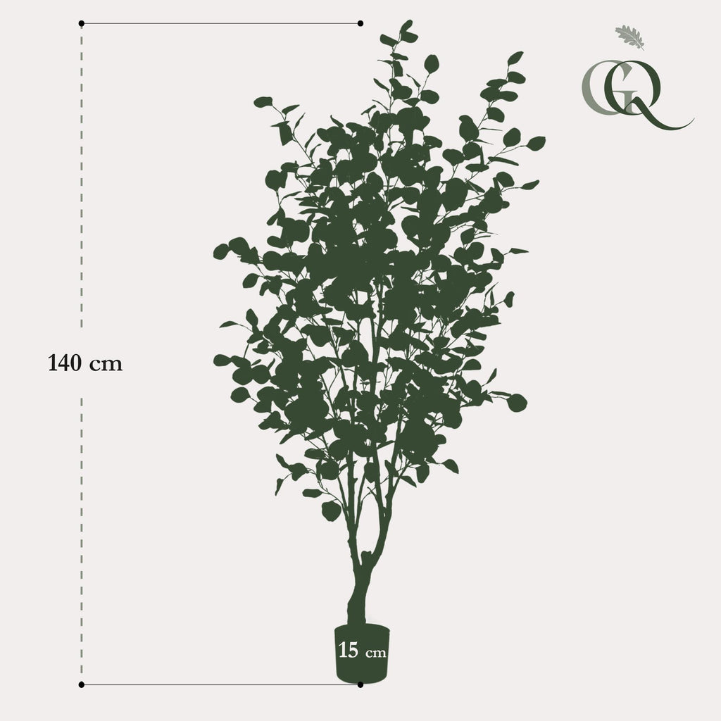 Kunstplant Eucalyptus, blauwe gomboom met ovaal blad, 140 cm, groene bladeren
