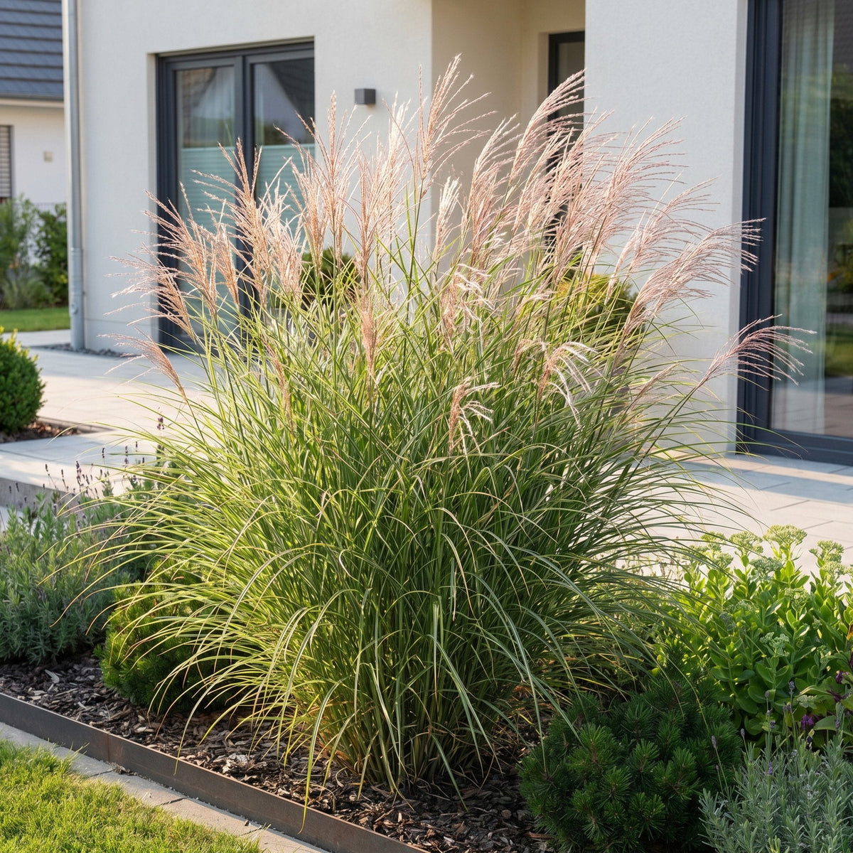 Prachtriet Miscanthus Morning Light met pluim